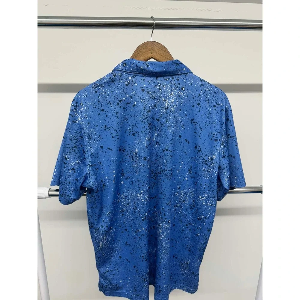 Men's Adidas Golf Collared‎ Shirt Blue Paint Splattered Size L